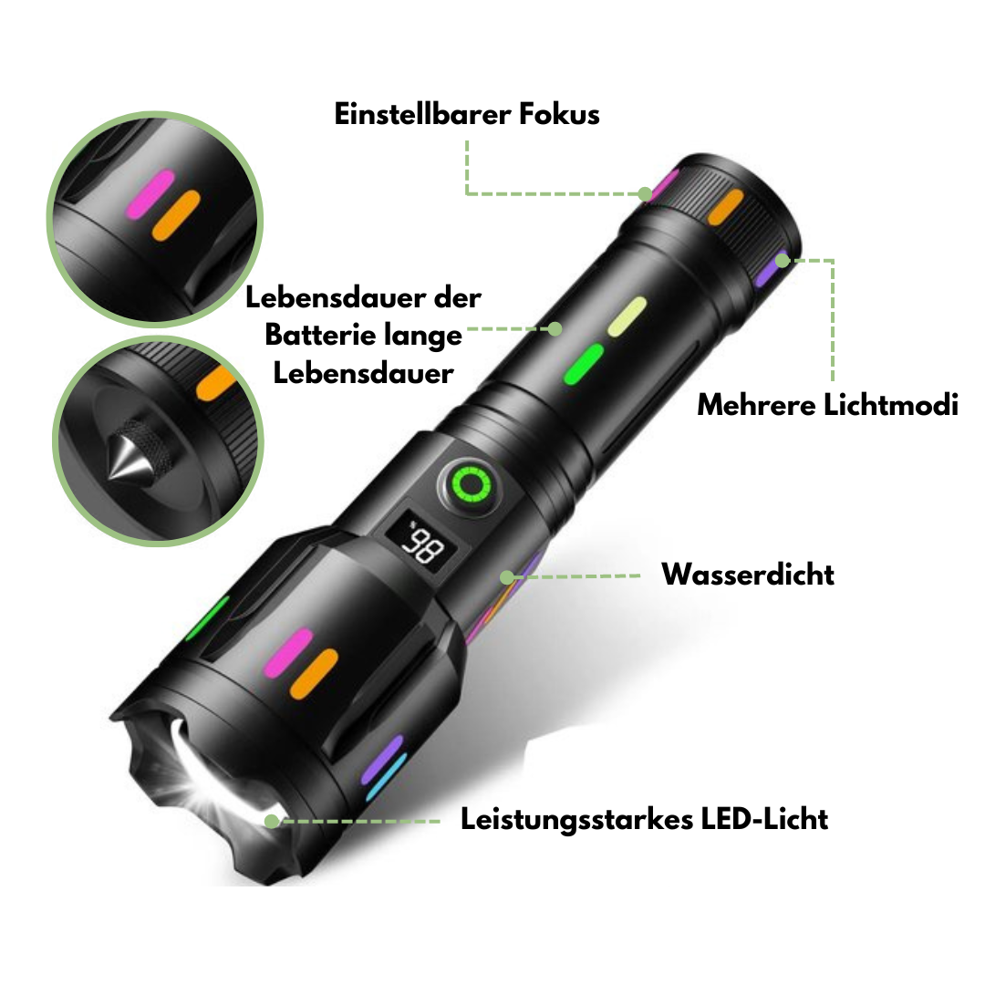 Militär-Taschenlampe - LED wiederaufladbar - 9000 Lumen